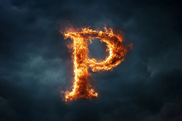 Single Letter of Fire Flames Alphabet on Black Background.