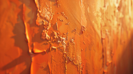 An orange textured wall casts luminous shadows, creating a monochromatic depth and delicate pointillism.