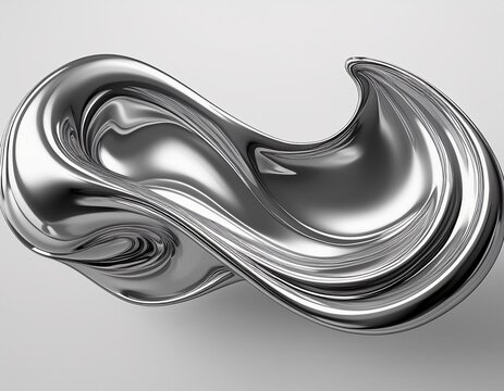 Liquid Metal wallpaper isolated wavy silver steel iron flowy metallic white background flowing shiny reflecting ai generated modern art organic shape
