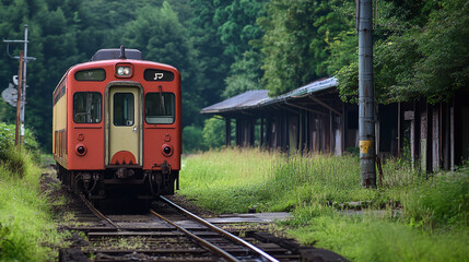 Naklejka premium View of an old train on a railroad track.
