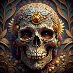 Fototapeta premium Intricately Designed Artistic Skull with Detailed Patterns and Creative Motifs Picture