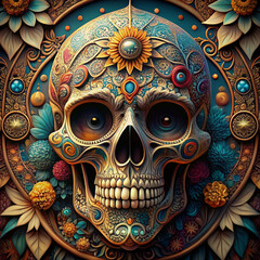 Fototapeta premium Intricately Designed Artistic Skull with Detailed Patterns and Creative Motifs Picture