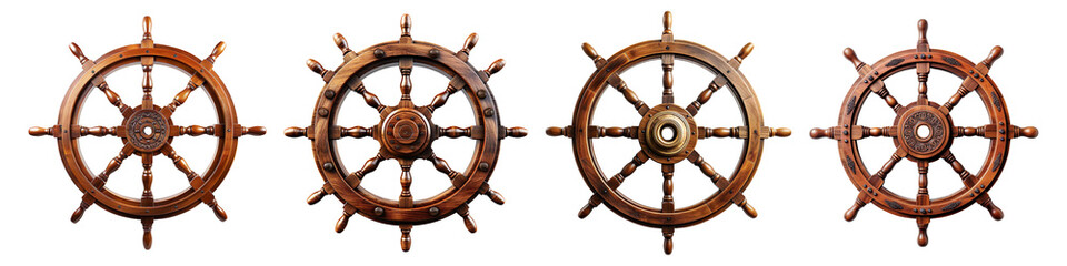 Steering hand ship wheel collection isolated on transparent background © Newton