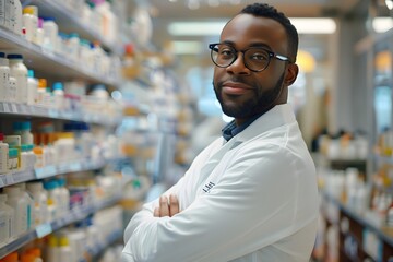 Fototapeta premium Confident Pharmacist in a Well-Stocked Pharmacy