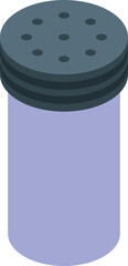 Blue spice jar with a black lid, shown in isometric view