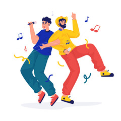 Obraz premium Flat design cartoon male singer duet vector illustration