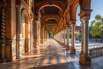 Obraz premium Stunning Architectural Corridor with Arches and Colorful Tiles