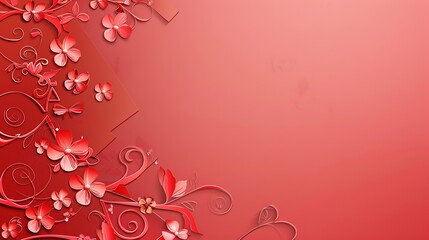 Elegant Red Paper Cuttings Adorn Romantic Love Greeting Card Background, Traditional Craftsmanship Meets Modern Sentiment