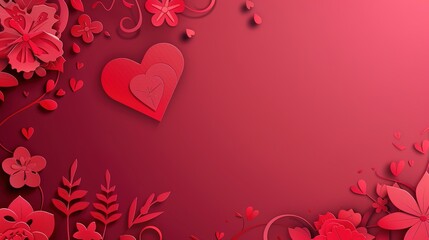 Elegant Red Paper Cuttings Adorn Romantic Love Greeting Card Background, Traditional Craftsmanship Meets Modern Sentiment