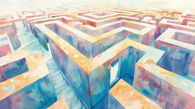 Mirror maze with funhouse mirrors,Clipart, watercolor illustration, Perfect for nursery art The style is hand  drawn, white background