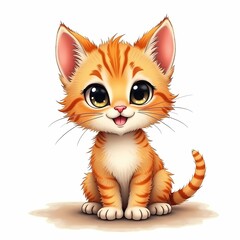 Adorable Cartoon Ginger Kitten with Big Eyes and Cute Expressions: Collection of Playful, Whimsical Cat Illustration Perfect for Children's Book, Posters, and Merchandise