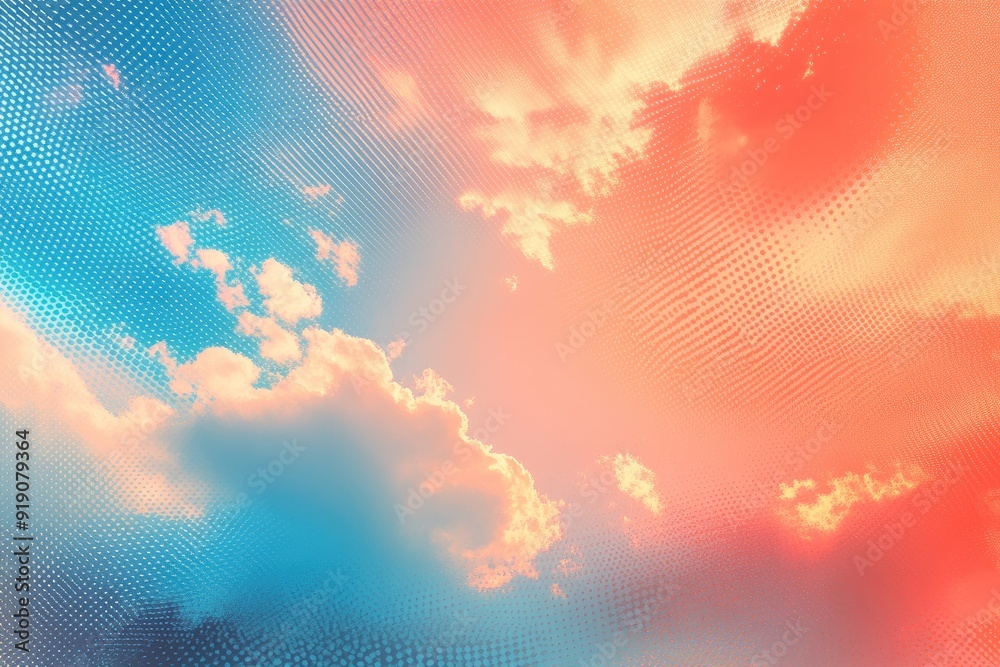 Wall mural pink and blue cloudscape with a subtle dotted pattern. ideal for use as a background for social medi