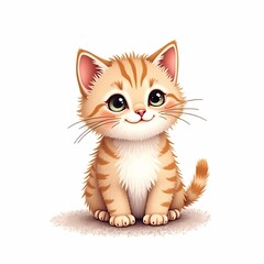 Adorable Cartoon Ginger Kitten with Big Eyes and Cute Expressions: Collection of Playful, Whimsical Cat Illustration Perfect for Children's Book, Posters, and Merchandise