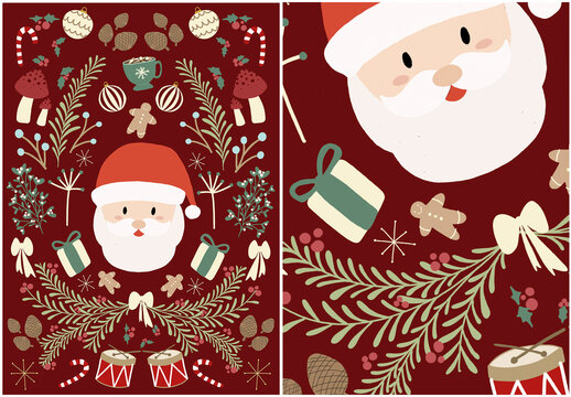 Poster Christmas Composition Santa Claus Icons