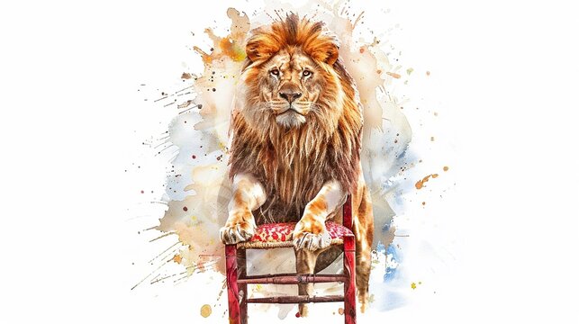 Lion tamer costume with a lion taming chair,Clipart, watercolor illustration, Perfect for nursery art The style is hand  drawn, white background