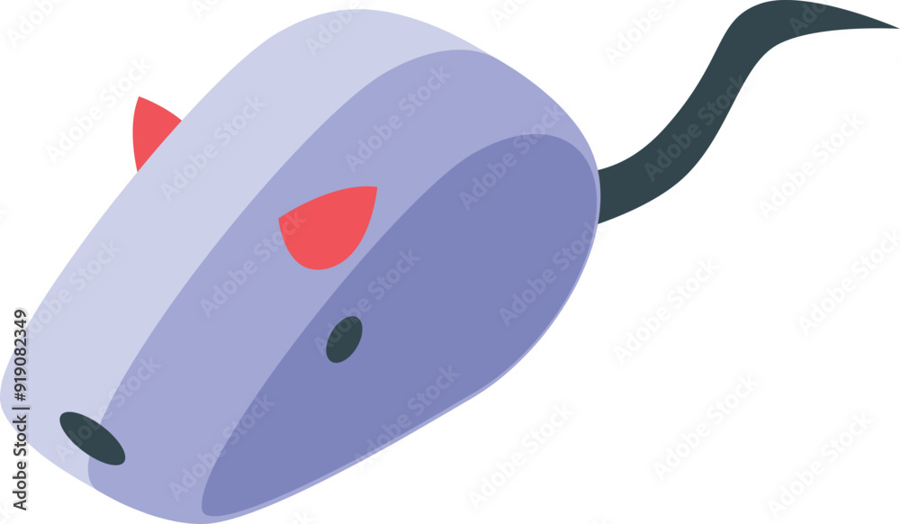 Poster computer mouse is taking the shape of a devilish rat with red horns, illustrating the concept of com