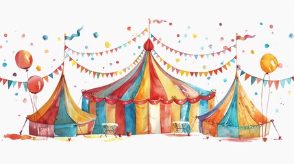 Obraz premium Circus posters plastered on walls,Clipart, watercolor illustration, Perfect for nursery art The style is hand drawn, white background