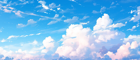Clouds and bright blue sky cartoon or anime background