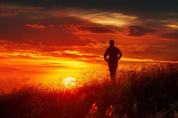 Obraz premium Serene Sunset Run: Embracing Nature's Beauty