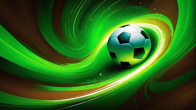 Soccer ball on abstract wave background. illustration. Neon green - Powered by Adobe