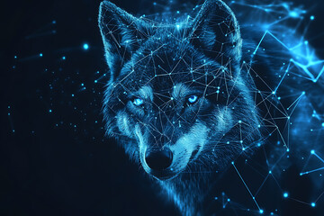 An abstract digital background featuring a stylized depiction of a wolf. 