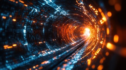 Obraz premium Abstract Tunnel of Light and Digital Code