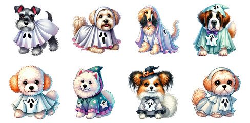 Fototapeta premium Ghost Halloween dogs isolated on transparent background