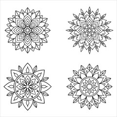 Set of Floral Mandala Branding Line Art: A Collection of Elegant Mandala Logos Incorporating Floral Elements for Unique and Creative Branding Projects
