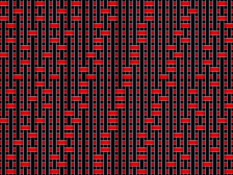Black and red abstract art of horizontal and vertical lines moving irregularly.