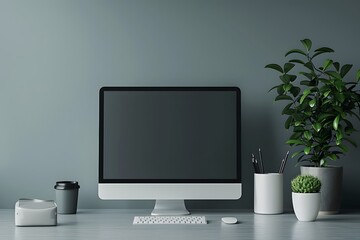 Modern Workspace with Minimalist Design and Greenery