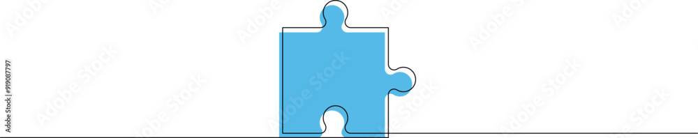 Wall mural puzzle piece one continuous line drawing. jigsaw puzzle element. vector illustration, editable strok