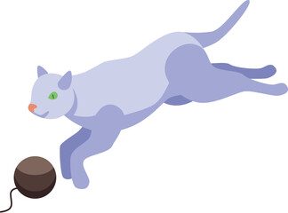 Playful cat jumping in the air to catch a yarn ball toy