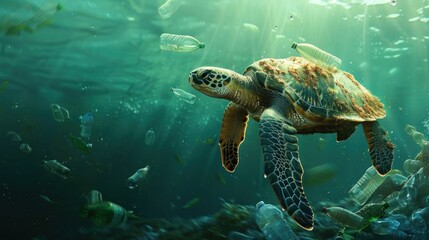 Sea Turtle in a Sea of Plastic