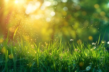 Serene Sunlit Meadow with Glowing Grass and Delicate Flowers