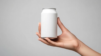 Woman presenting holding soda can for advertising photo shoot