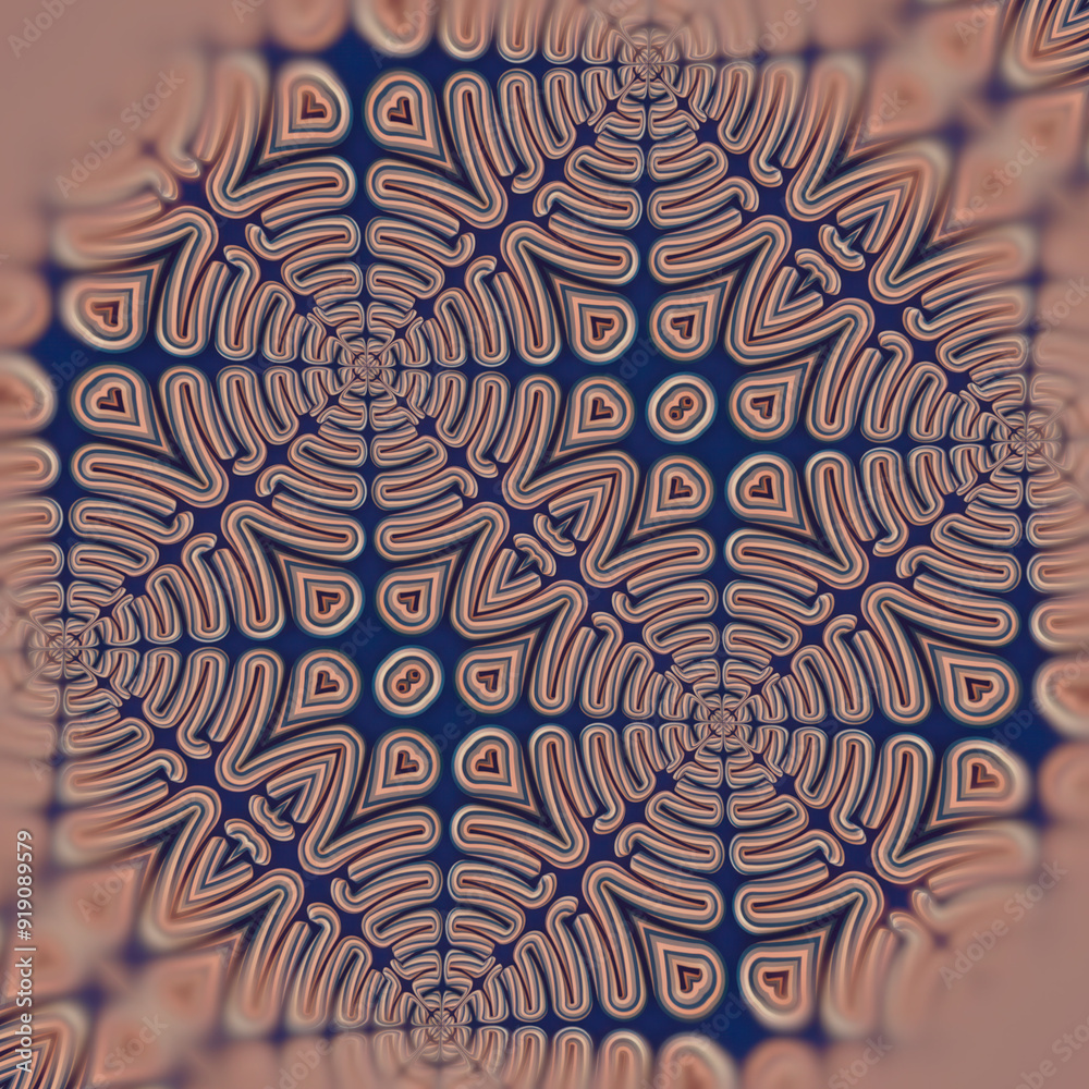 Poster Digital illustration with a repeating pattern of wavy shapes. 3d rendering