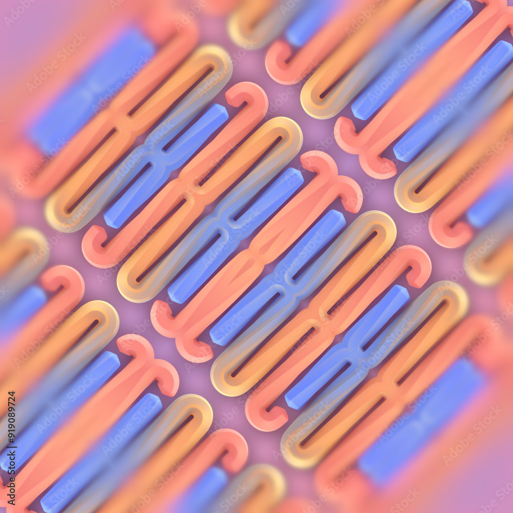 Poster Digital illustration with a symmetrical pattern of a series of stylized wavy lines. 3d rendering