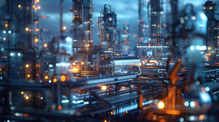 Fototapeta premium Futuristic Industrial Complex at Night with Illuminated Machinery and Advanced Technology