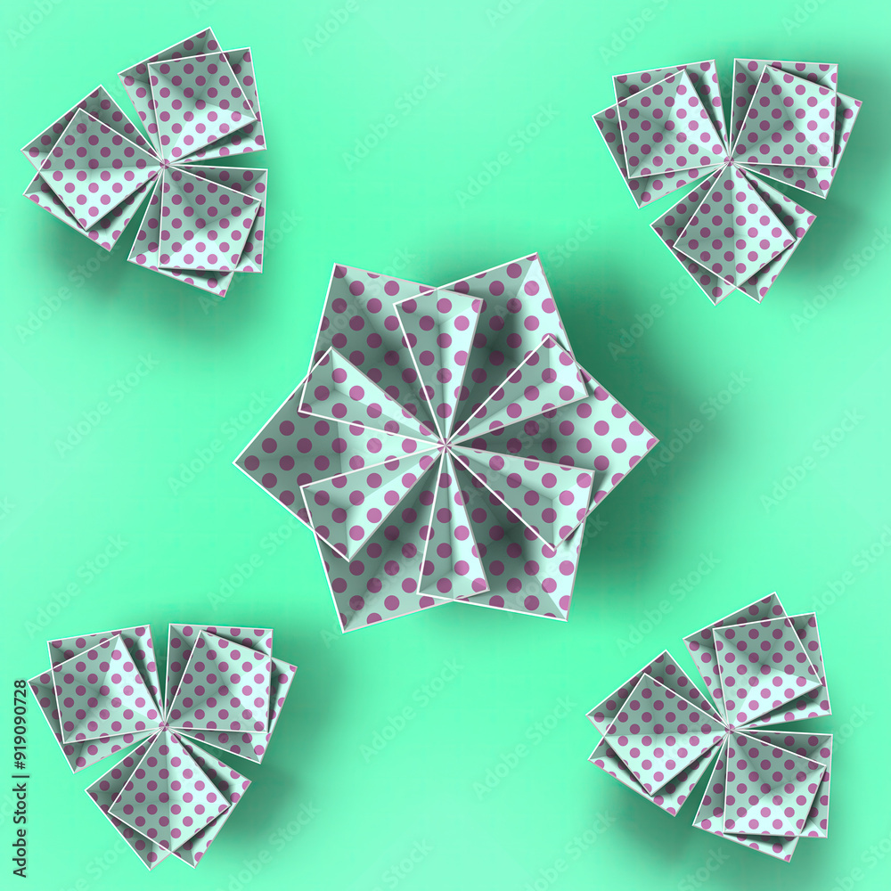Poster Digital illustration of a stylized floral pattern composed of many simple geometric shapes. 3d rendering