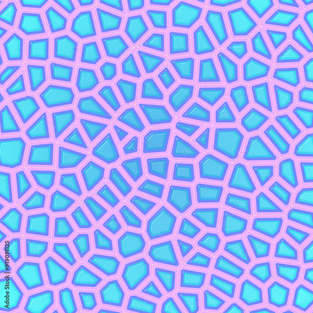 Poster digital illustration of a colorful mosaic tile with bright pink outlines. 3d rendering