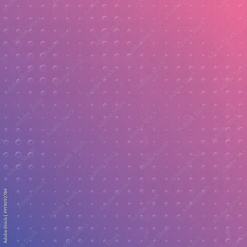Poster Digital illustration of a pattern of convex circles on an old worn surface with pink and purple gradient. 3d rendering