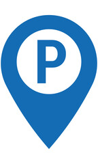 Map parking pointer icon. Blue parking pinpoint on transparent background. Vector icon