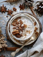 Festive breakfast dish with pancakes, spices and nuts.