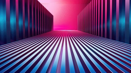 An abstract futuristic digital art piece showcasing a vibrant corridor with neon lights and geometric architecture.