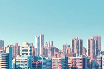 Vibrant Cityscape with Modern Skyscrapers Against a Clear Sky