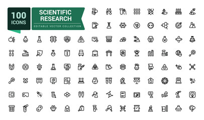 Scientific research icon set. Pixel perfect, minimalistic web and UI icon. Outline icon collections. Editable vector illustration.