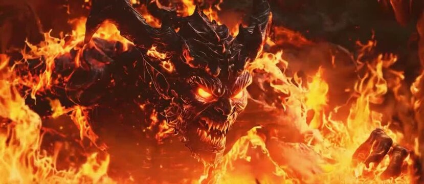 Fire Scary demon monster in hell.
