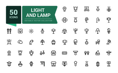 Light and lamp icon set. Related to bulb light bulb. Pixel perfect, minimalistic web and UI icon. Outline icon collections. Editable vector illustration.
