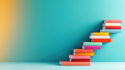 Fototapeta premium Creative Book Staircase Illustration with Development Milestones and Copy Space in Watercolor Style