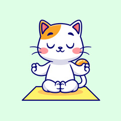 Fototapeta premium Cute Cat Meditation Yoga On Mattress Cartoon Vector Icon Illustration. Animal Sport Icon Concept Isolated Premium Vector. Flat Cartoon Style 